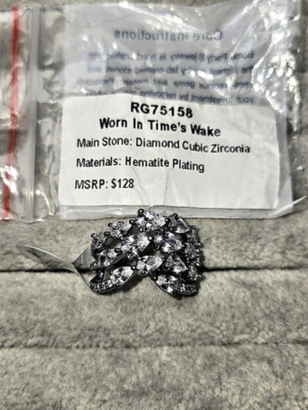 New Size 8 Worn In Time's Wake Diamond Cubic Zirconia Hematite Plated Bomb Ring